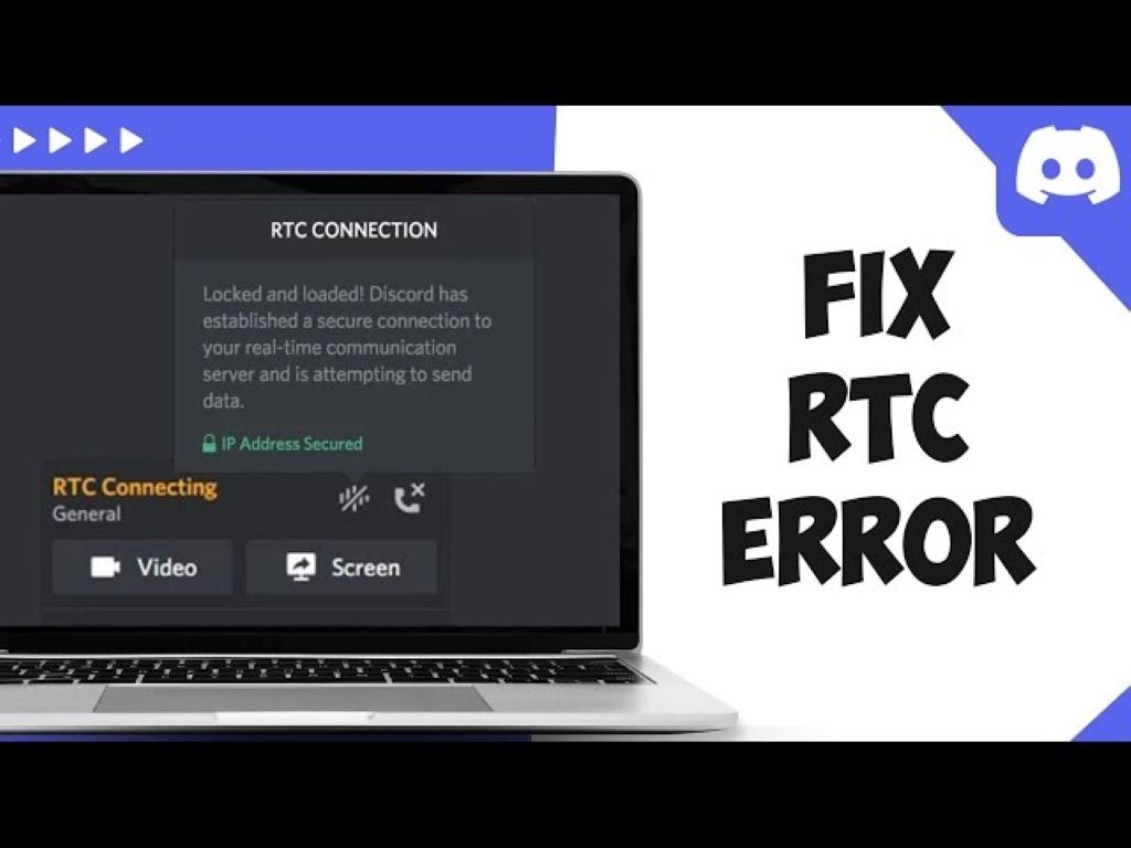 Discord application showing RTC connecting error message on computer screen with troubleshooting steps visible