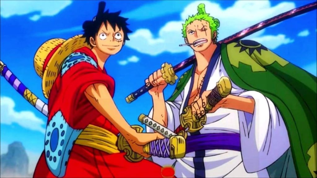 A collection of printable character cards featuring Luffy, Naruto, Zoro, and Sasuke with their game stats