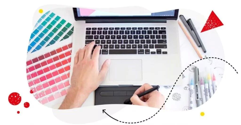 Designer creating viral social media graphics for marketing campaign in California